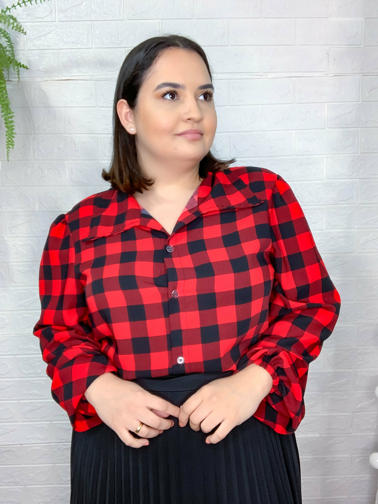 Camisa Xadrez vermelha - Zeona Moda plus size