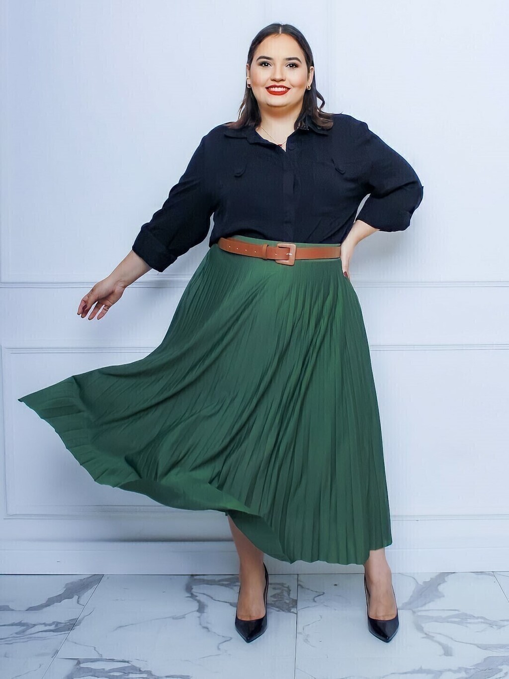 Saia Plissada Plus Size Verde