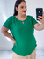 Blusa borbdados mini decote verde crepe se seda - Moda Plus Size - Zeona Moda