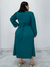 Vestido decote em v com amarração na cintura midi plissado verde - Moda Plus Size - Zeona Moda