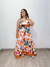 Vestido decote quadrado longo estampado tropical Farm bege - Moda Plus Size - Zeona Moda