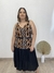 Blusa em crepe decote em V alça estampada Alana preto - loja online