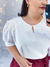 Blusa manga princesa bordados crepe branca - loja online