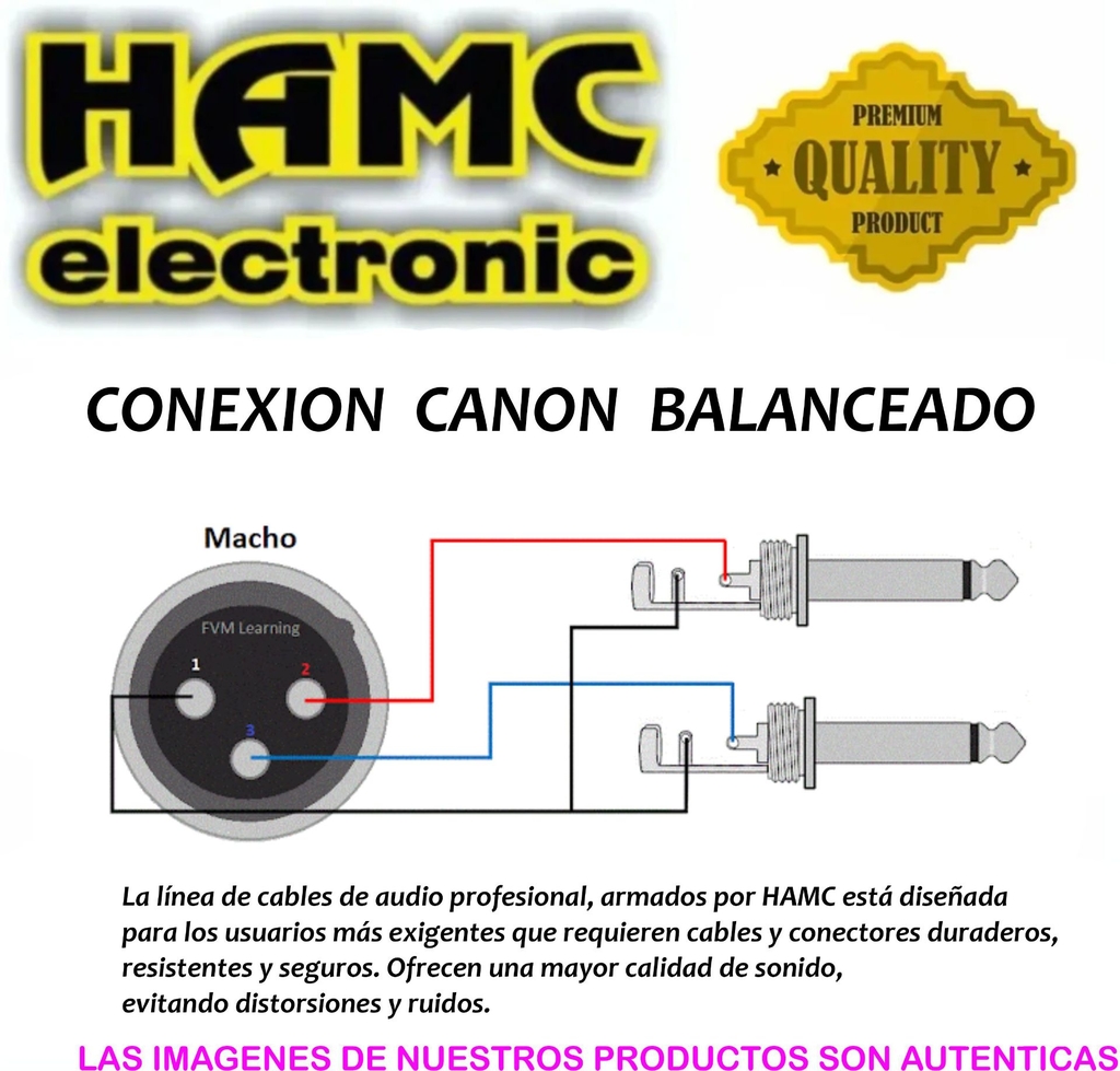 Cable Canon Xlr Macho Balanceado A 2 Plug 6,5mm Mono L Y R PREMIUM