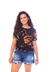 Blusa Gola Careca Manga Curta Tie Dye Feminino Preto e Caramelo