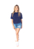T-shirt Cropped Com Bolso Feminino Azul Marinho na internet