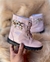 Bota Baby Coturno Feminina Rosa com Corrente Moda Blogueirinha