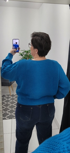 Imagem do Blusa Tricot Cropped Trança Azul