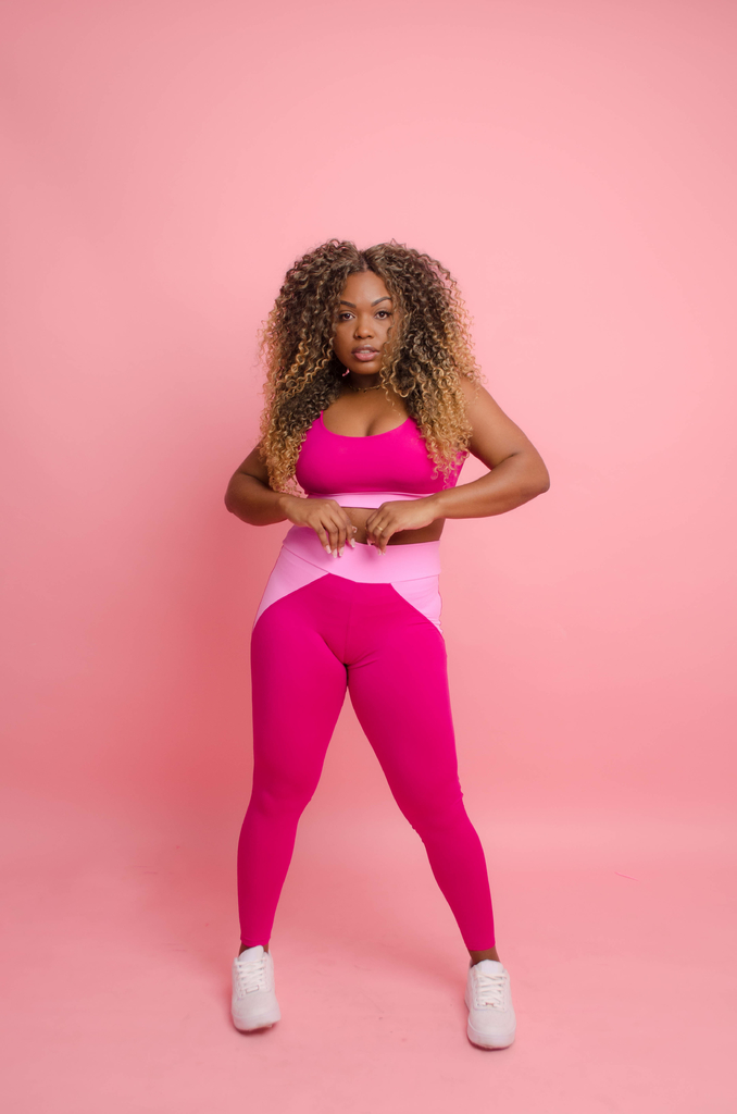 Legging fitness conjunto com duas cores em tons rosa