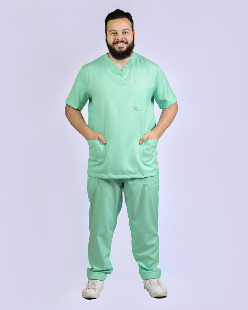 Pijama Cirúrgico Gabardine Masculino Personalizado Verde Água Binive
