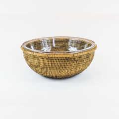 Bowl de vidro 28 cm com suporte em rattan MAYA - comprar online