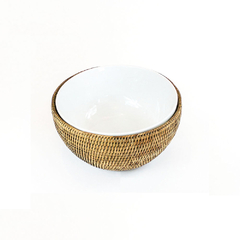 Bowl de porcelana 18 cm com suporte em rattan MAYA
