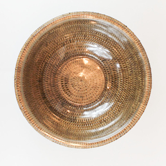 Bowl de vidro 31 cm com suporte em rattan MAYA na internet