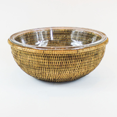 Bowl de vidro 31 cm com suporte em rattan MAYA - comprar online