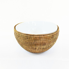 Bowl de porcelana 18 cm com suporte em rattan MAYA - comprar online