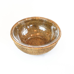 Bowl de vidro 28 cm com suporte em rattan MAYA - Natural Home