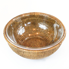Bowl de vidro 31 cm com suporte em rattan MAYA - Natural Home