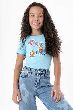 T-shirt infantil Jardim encantado azul