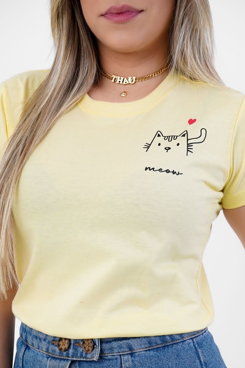 T-SHIRT GATINHO MEOW NO BOLSO - PRETO, Atacado Tshirt