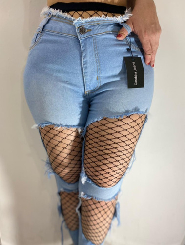 Calça Jeans Rasgadinha Rasgada Destroyed C Lycra Plus Size