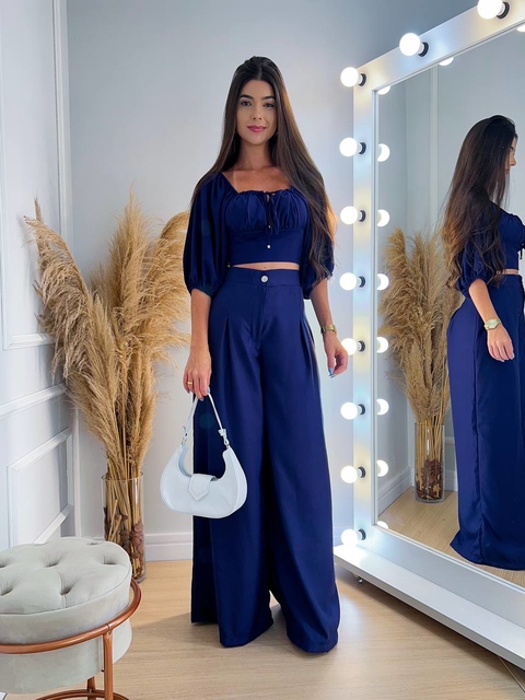 Calça pantalona azul marinho 2025