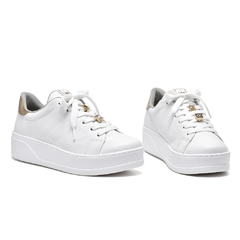 Tênis Feminino Viamarte Casual 23-13501 Cadarço Napa Dourado - Branco+dourado - Store Sandalias