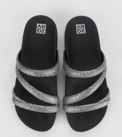 Slide Zaxy Glitter preto/prata na internet