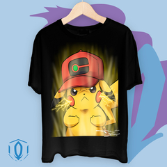 Remera Pikachu de Ash (Con Desteillo) Face Negra