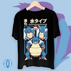 Remera Negra Squirtle Wartortle y Blastoise