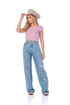 Calça Wide Leg Jeans Zenz Western Água Marinha Zw0423017 - Traje certo country