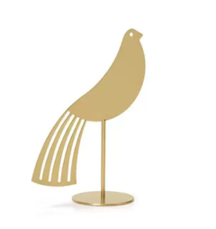 Escultura Pássaro em Metal Dourado Fosco
