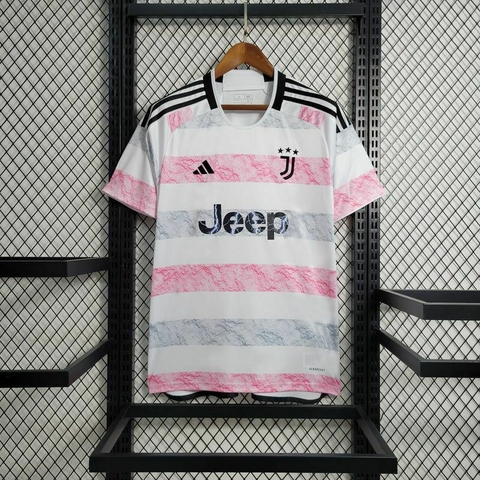Camisa Juventus Away 23 24 Torcedor Masculina Adidas Branco e Rosa