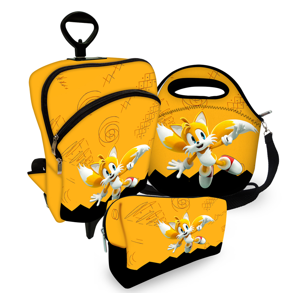 Kit Escolar com Mochila com Carrinho + Lancheira + Estojo Plus - Sonic Tails