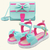 Kit Sandália Infantil Com Laço Gatatuya Com Bolsa Summer Fivela Menina Azul/Pink