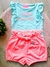 Conjunto Bebê Mini Fashionista Azul + Short Rosa Neon