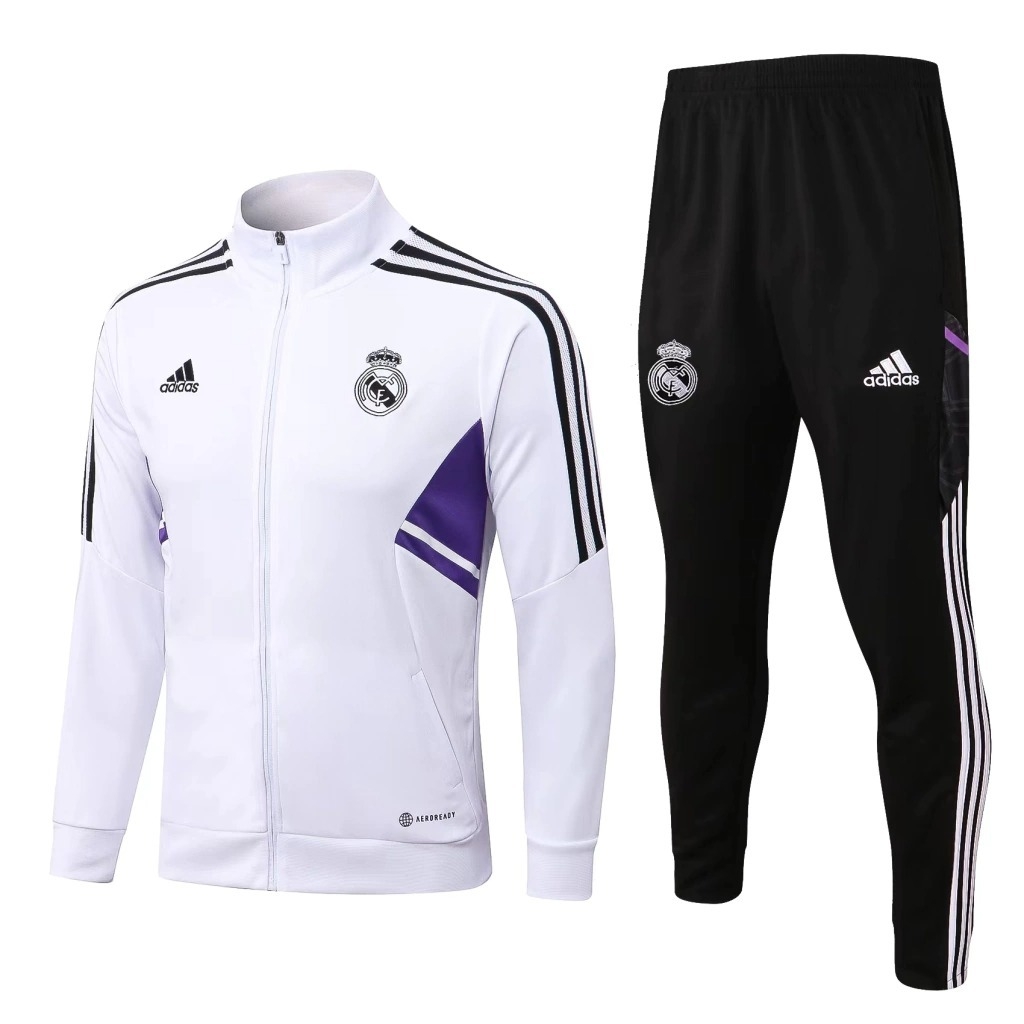 Conjunto Real Madrid 22/23 Torcedor Adidas - Branco e Roxo