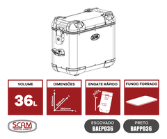 Imagem do Par Baú de alumínio lateral PRATA ESCOVADO 36L USHUAIA SCAM