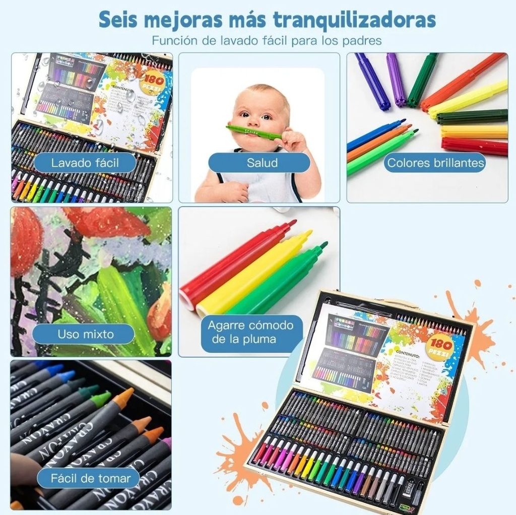 Kit Lápices de dibujo Plumones Marcadores 180pzas