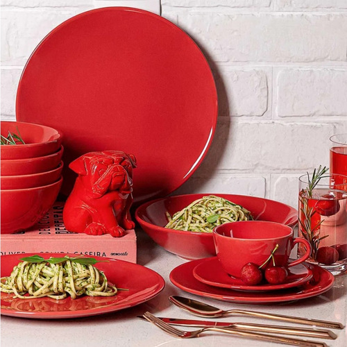 Set X 6 Plato Hondo Oxford Unni 20 Cm Vajilla Ceramica Rojo