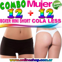 Combo De 12 Boxer Mini Short Dama + 12 Bombachas Cola Less