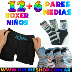 Combo Pack De 12 Boxer Zorba Niños + 6 Pares De Medias
