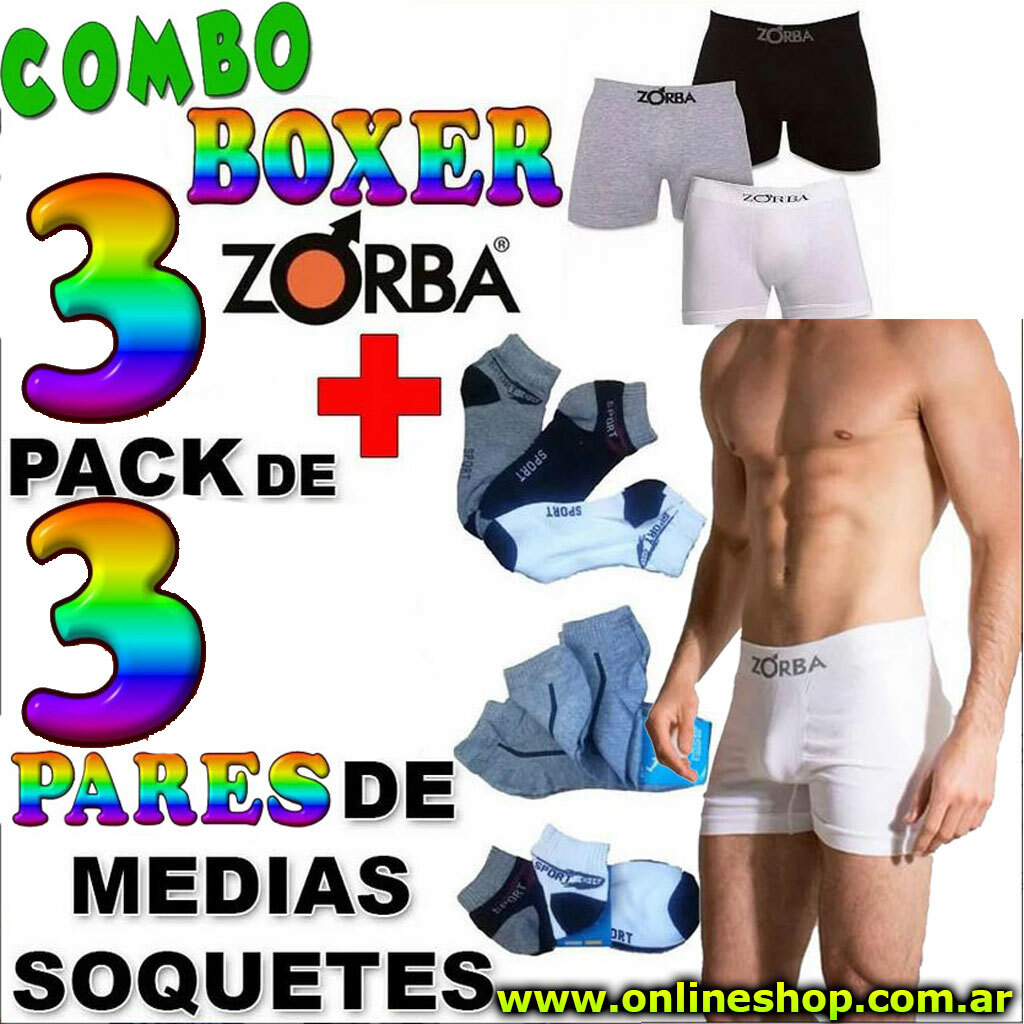 Combo De 3 Boxer Zorba Hombres Algodon 3 Pares De Soquetes