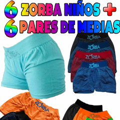 Combo Pack De 6 Boxer Zorba Niños + 6 Pares De Medias