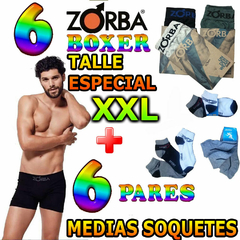 Combo De 6 Boxer Zorba Talle Especial XXL + 6 Pares De Medias Soquetes