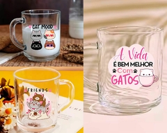 Jogo 3 Canecas Gato Pets Vidro Personalizada P/ Café Chá 225ml - comprar online