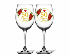 Kit 2 Taças Vinho 465ml Bodas De Ouro Vidro Personalizada