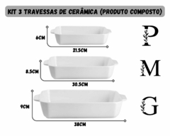 Kit 3 Travessa Ceramica Branca Assadeira com Alça Mesa na internet