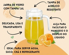 Jarra de Vidro com Tampa 1,6L Lisa Transparente Suco - Oro Comércio