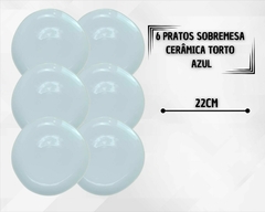 Kit 6 Pratos Sobremesa Ceramica Azul ou Branco Torto Raso 22cm na internet