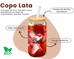 6 Copos Lata 500ml Vidro/Tampa Bambu + Canudo - loja online